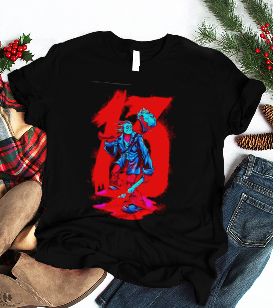 Jason Voorhees Friday The 13th Horror Movie Halloween Scary Mask Red T-Shirt