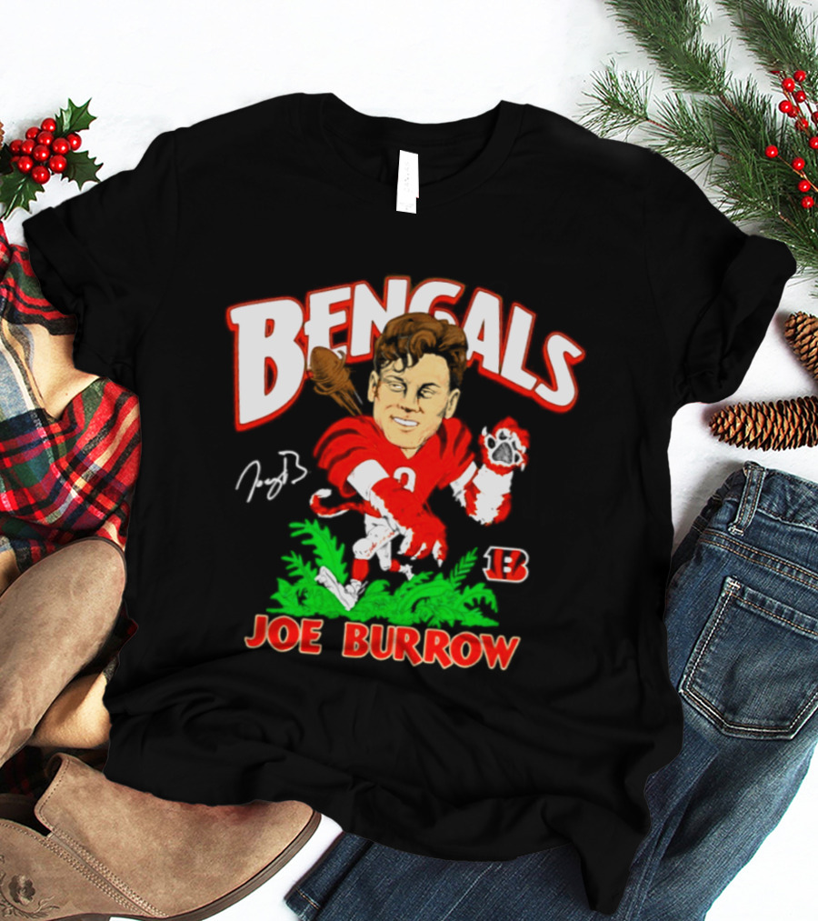 Bengals Joe Burrow Cartoon Signature B Football Player T-Shirt