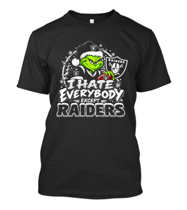 Las Vegas Raiders Grinch I Hate Everybody Except Raiders Fans Christmas Holiday T-Shirt
