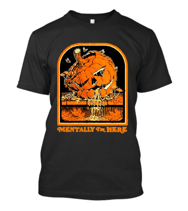 Rotten Pumpkin Halloween Mentally I'm Here Vintage Creepy Jack O' Lantern T-Shirt