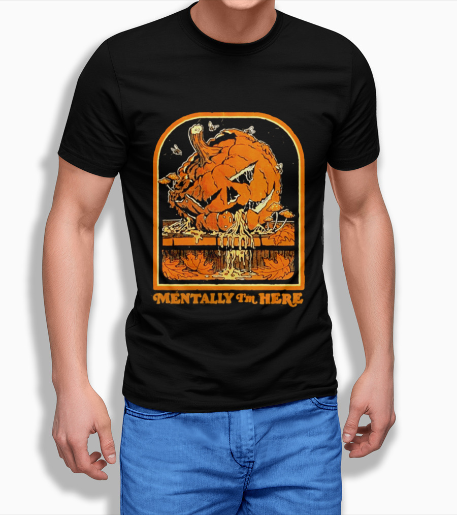 Rotten Pumpkin Halloween Mentally I'm Here Vintage Creepy Jack O' Lantern T-Shirt