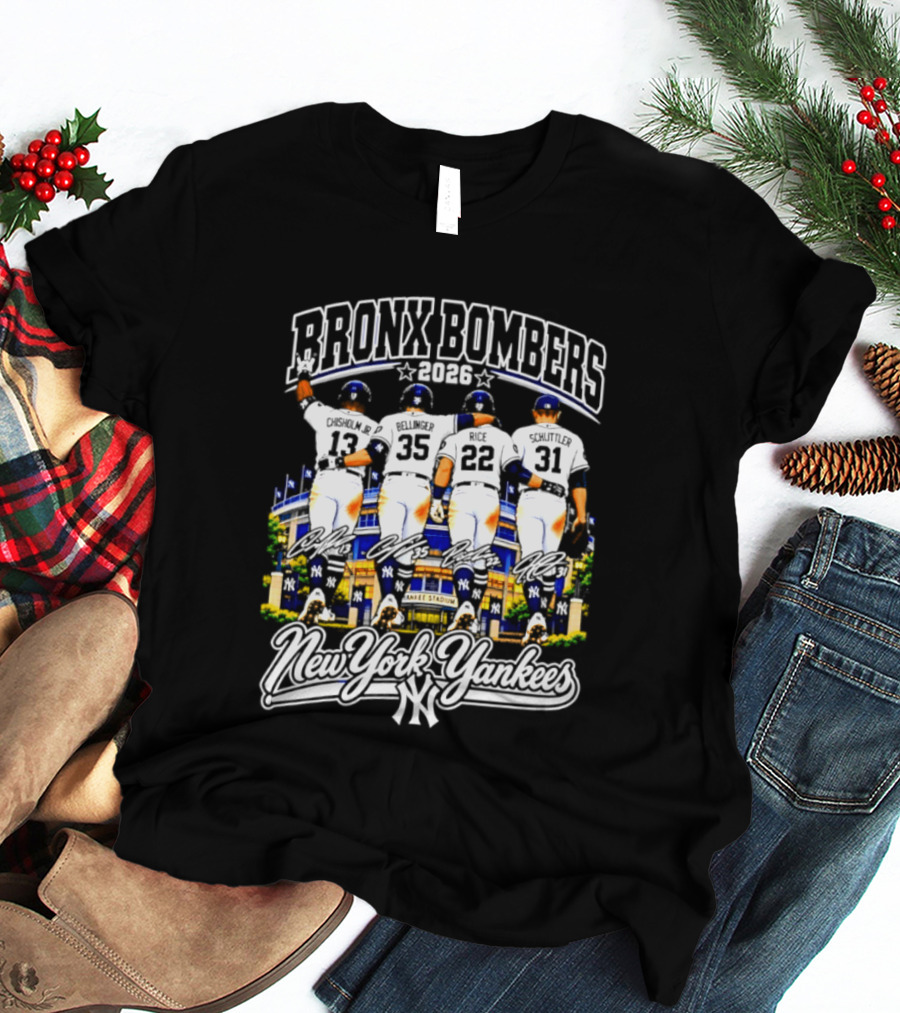 New York Yankees Bronx Bombers 2026 Chisholm Jr Bellinger Rice Schlittler Numbers 37 45 22 31 T-Shirt