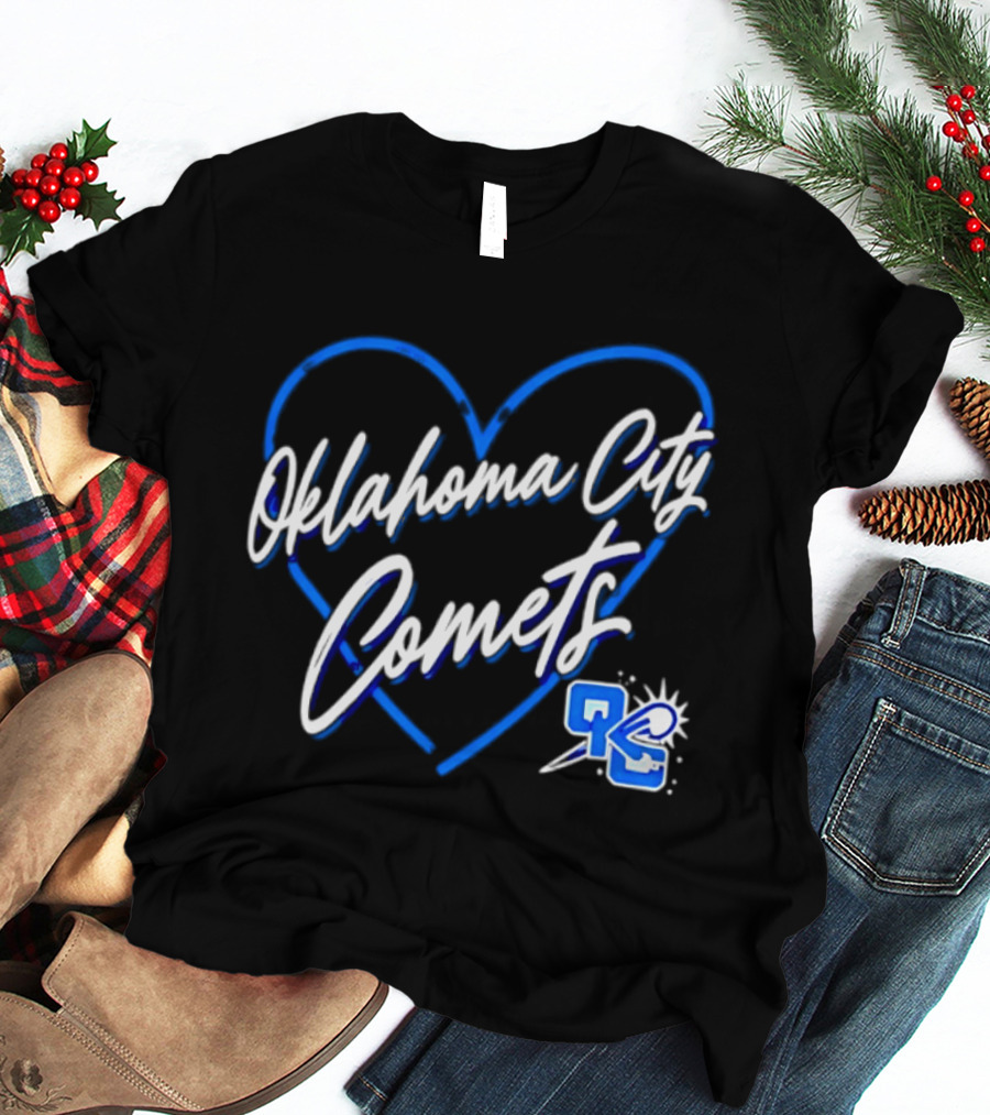 Oklahoma City Comets Heart OKC Blue Themed Team Spirit T-Shirt