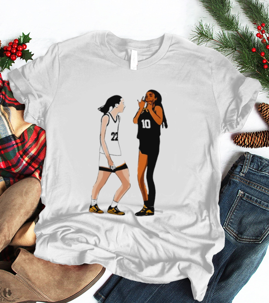 Caitlin Clark Angel Reese Iowa Hawkeyes LSU Tigers Basketball Rivalry Caricatures T-Shirt