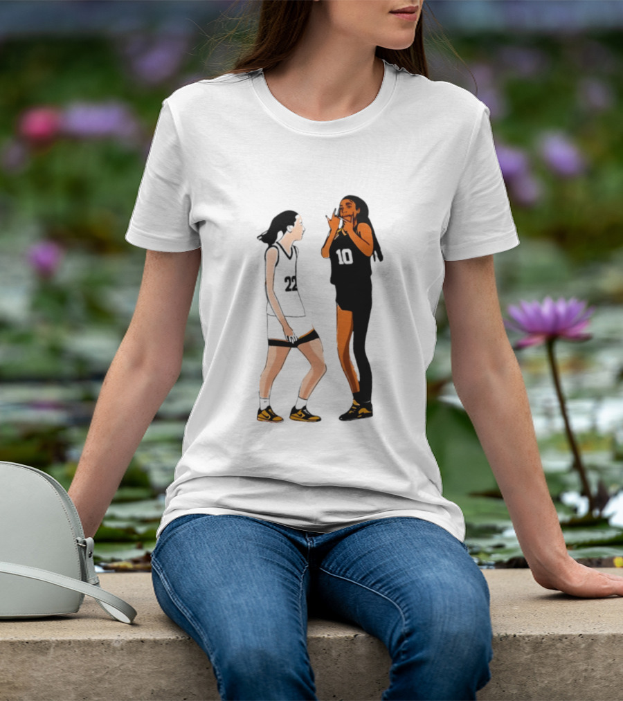 Caitlin Clark Angel Reese Iowa Hawkeyes LSU Tigers Basketball Rivalry Caricatures T-Shirt