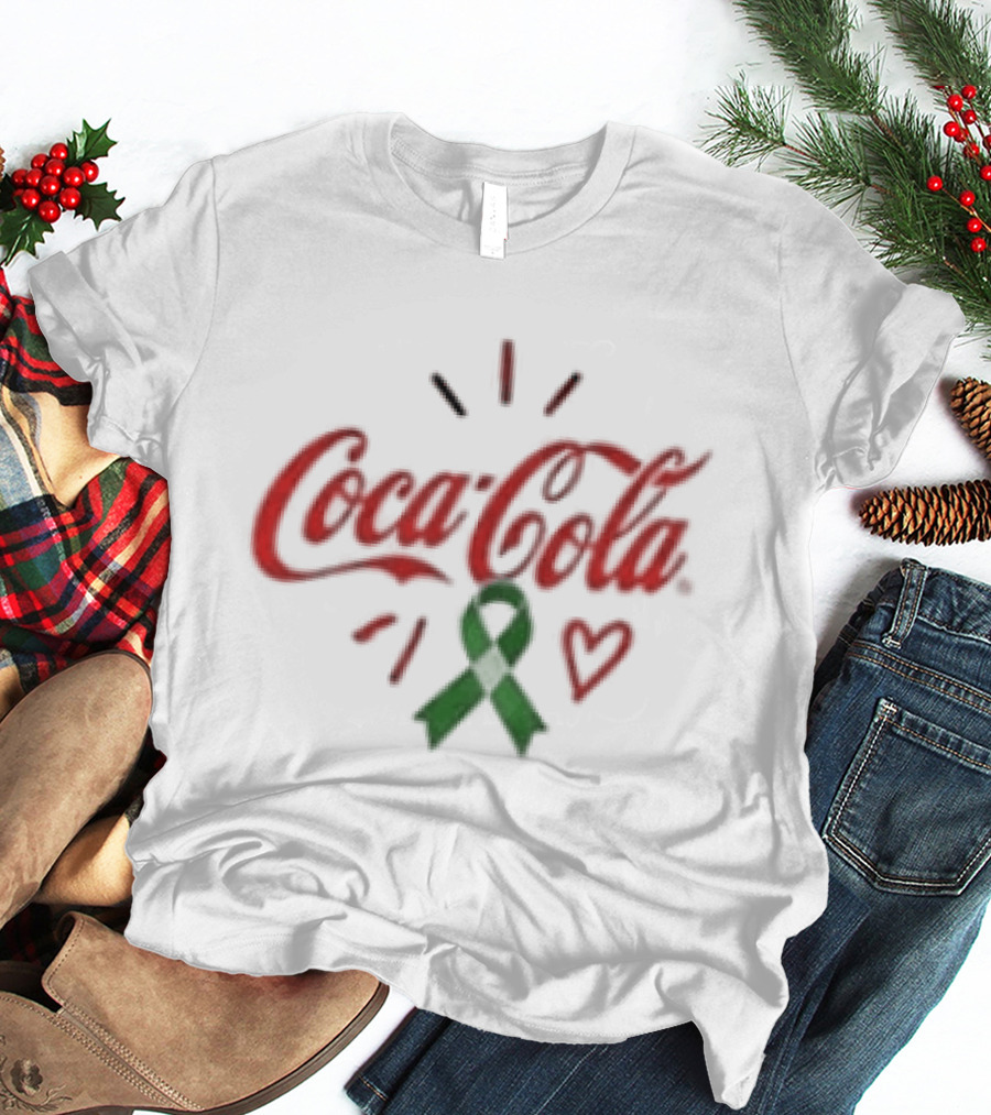 Coca Cola Green Ribbon Heart Mental Health Awareness T-Shirt
