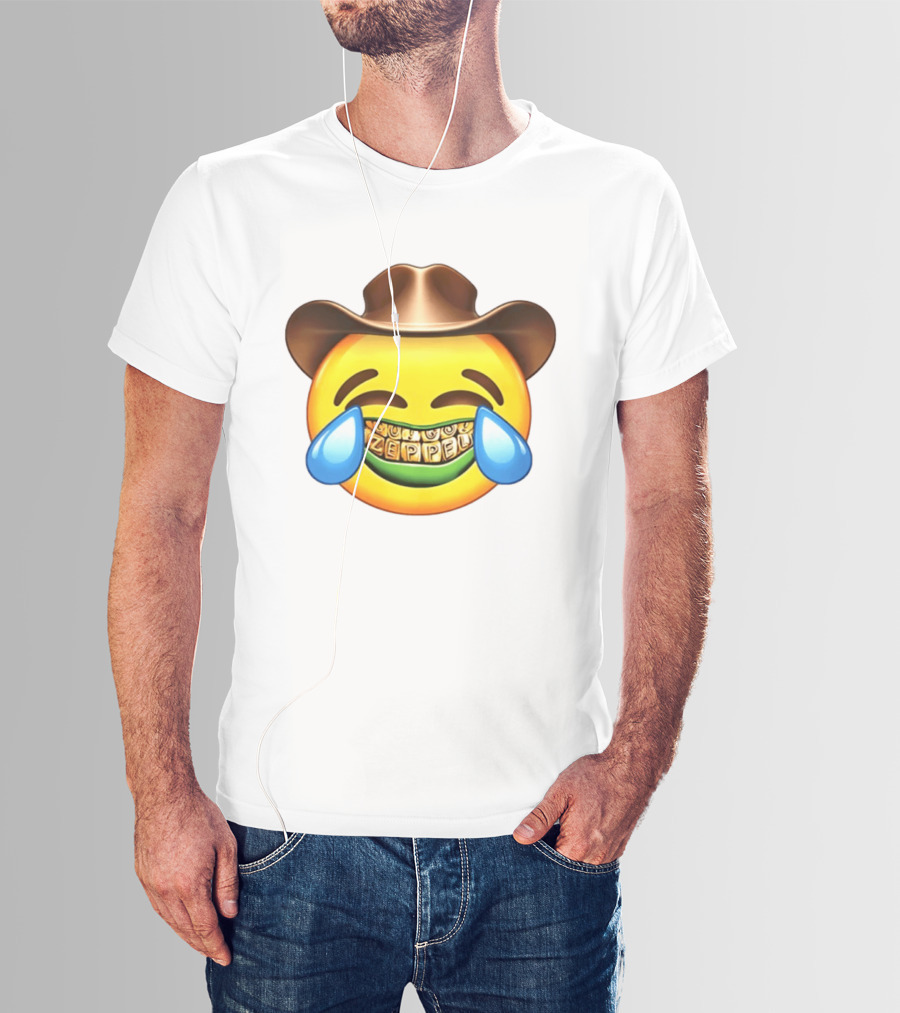 Emoji Green Guy Cowboy Tears Of Joy Zeppel Teeth Grills T-Shirt