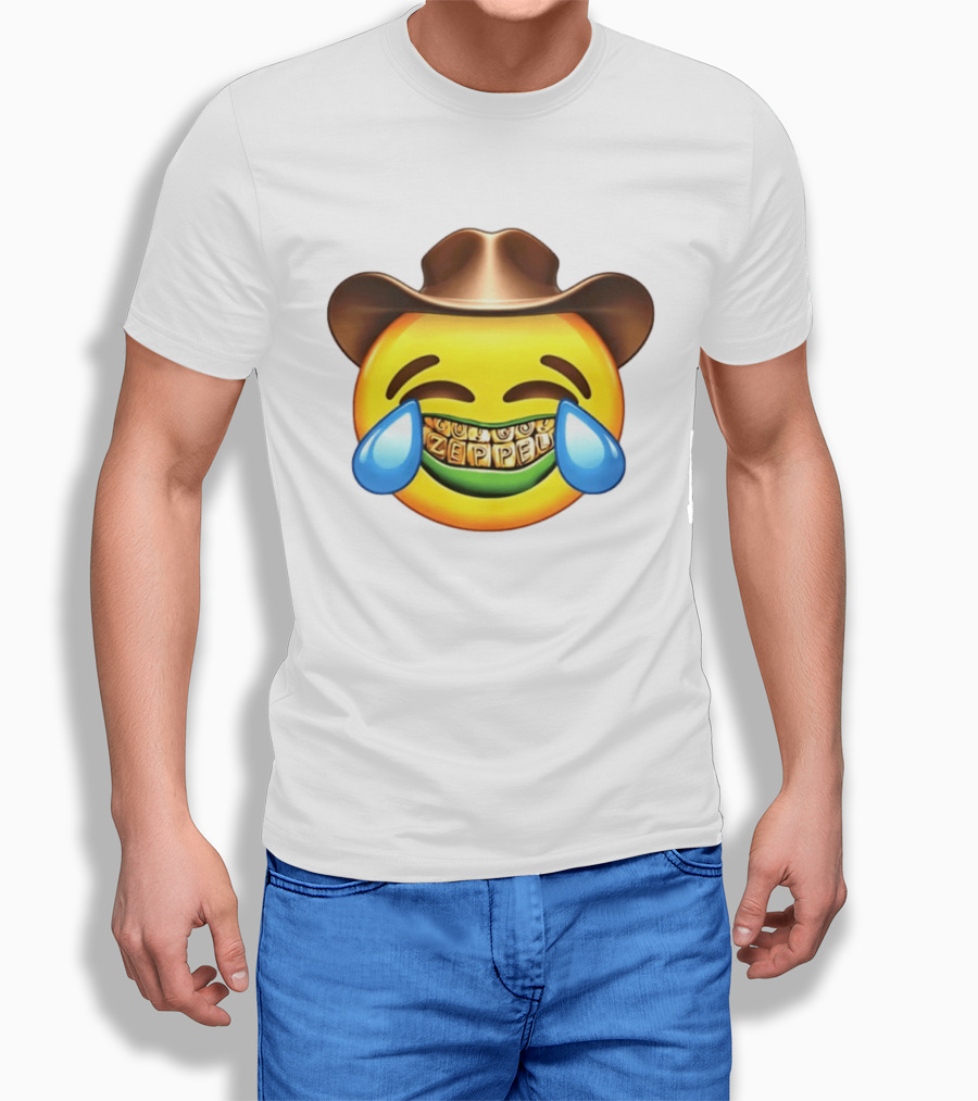 Emoji Green Guy Cowboy Tears Of Joy Zeppel Teeth Grills T-Shirt