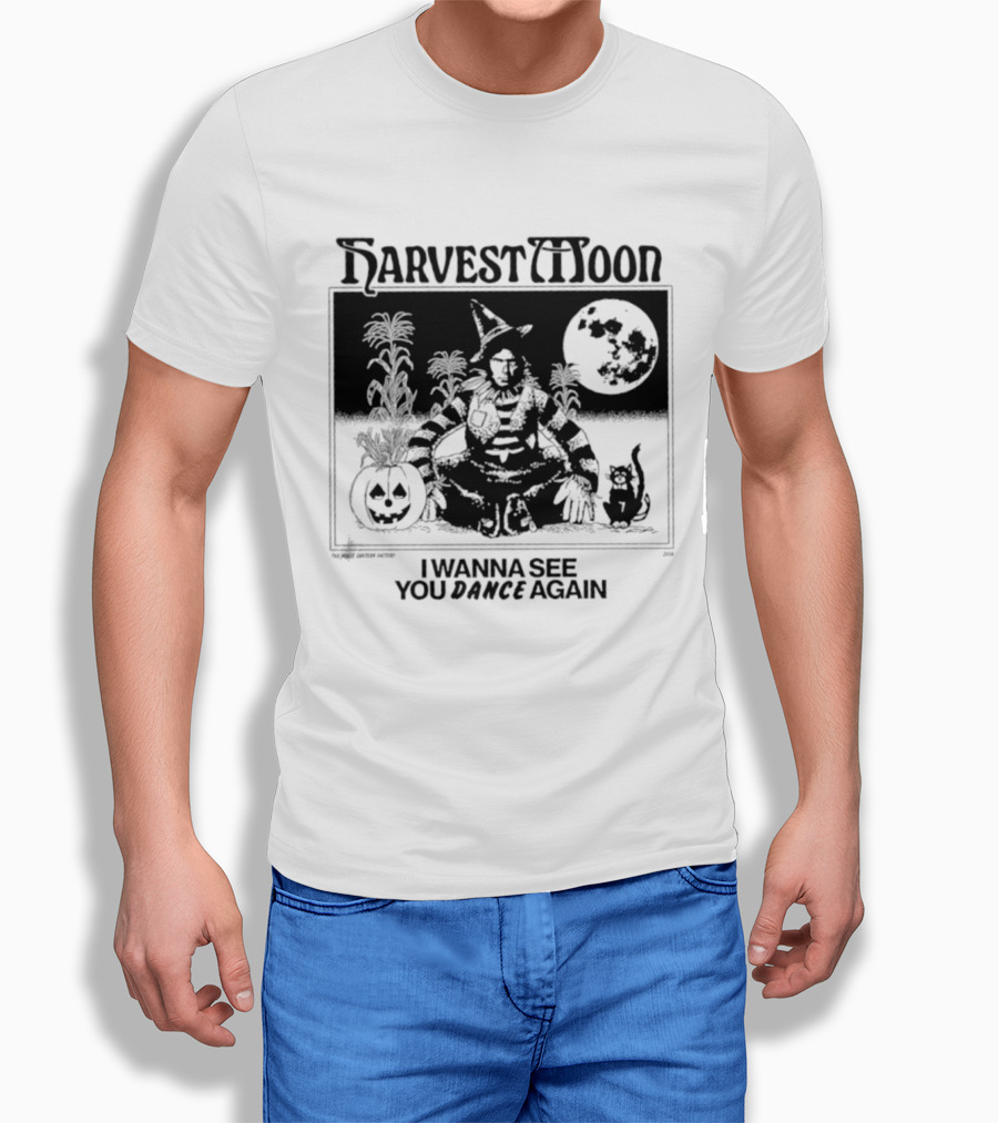Harvest Moon I Wanna See You Dance Again Halloween Full Moon Pumpkin Cat Scene T-Shirt