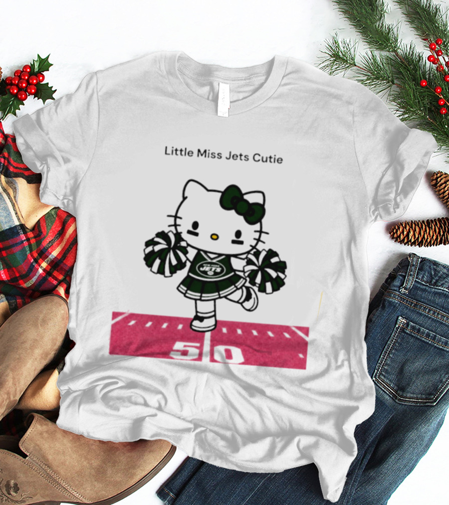 New York Jets Hello Kitty Little Miss Cutie Football Cheerleader On 50 Yard Line T-Shirt