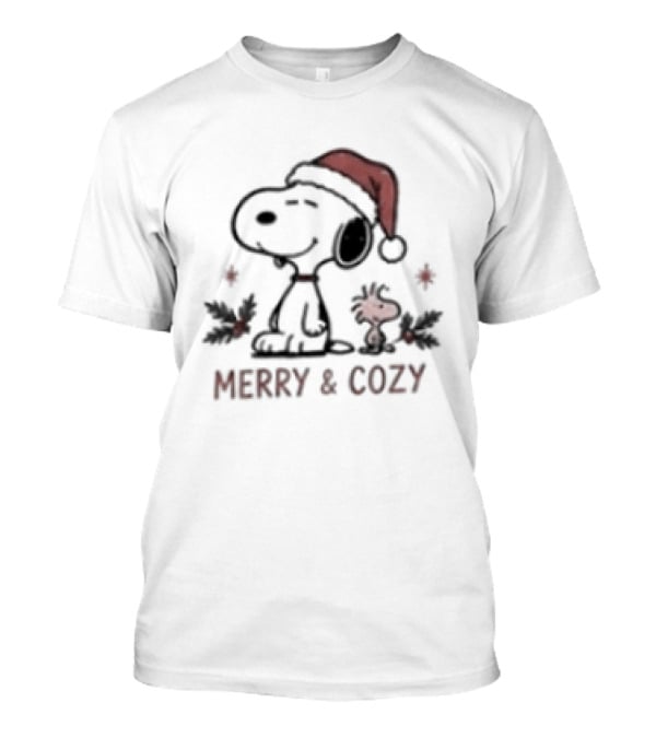 Merry & Cozy Snoopy Christmas Club Holiday Santa Hat And Holly T-Shirt