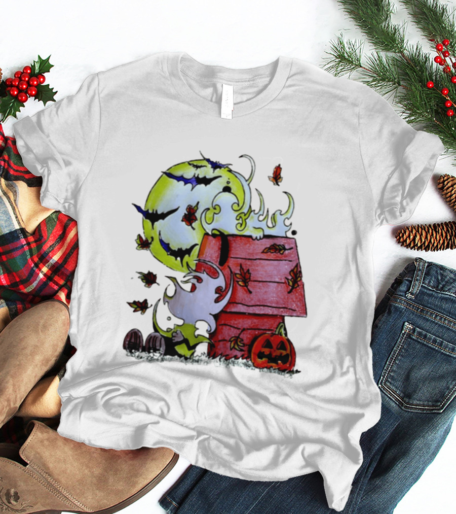 Snoopy Halloween Peanuts Moon Pumpkin Bats And Leaves T-Shirt