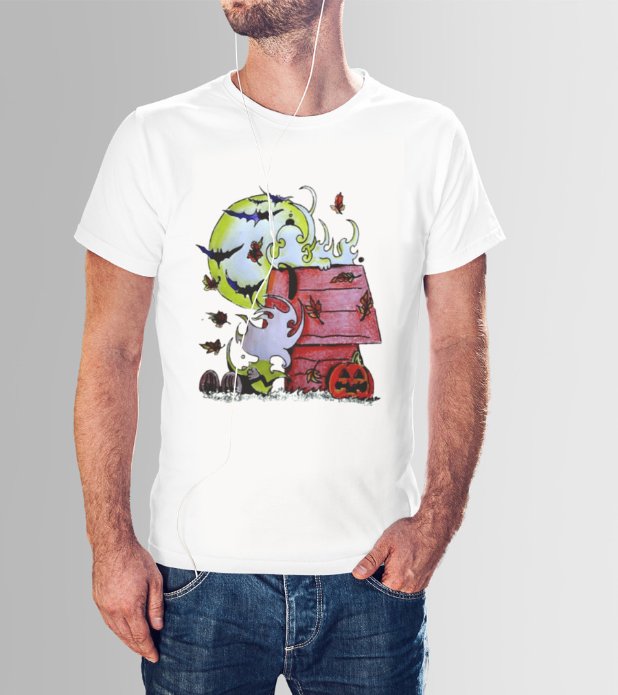 Snoopy Halloween Peanuts Moon Pumpkin Bats And Leaves T-Shirt