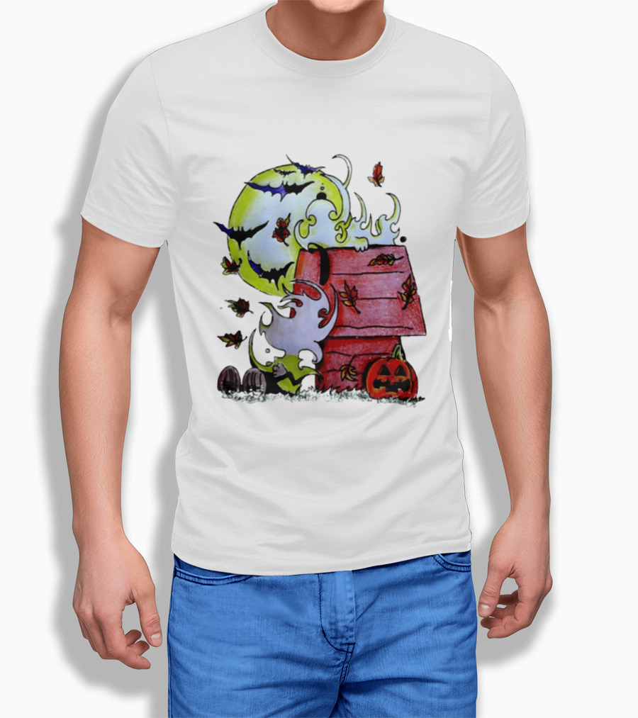 Snoopy Halloween Peanuts Moon Pumpkin Bats And Leaves T-Shirt