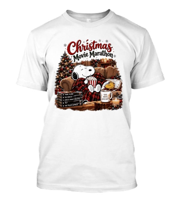 Christmas Movie Marathon Snoopy Popcorn Pajamas T-Shirt