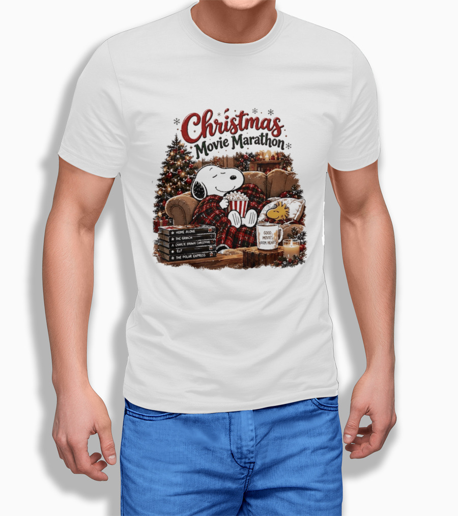 Christmas Movie Marathon Snoopy Popcorn Pajamas T-Shirt