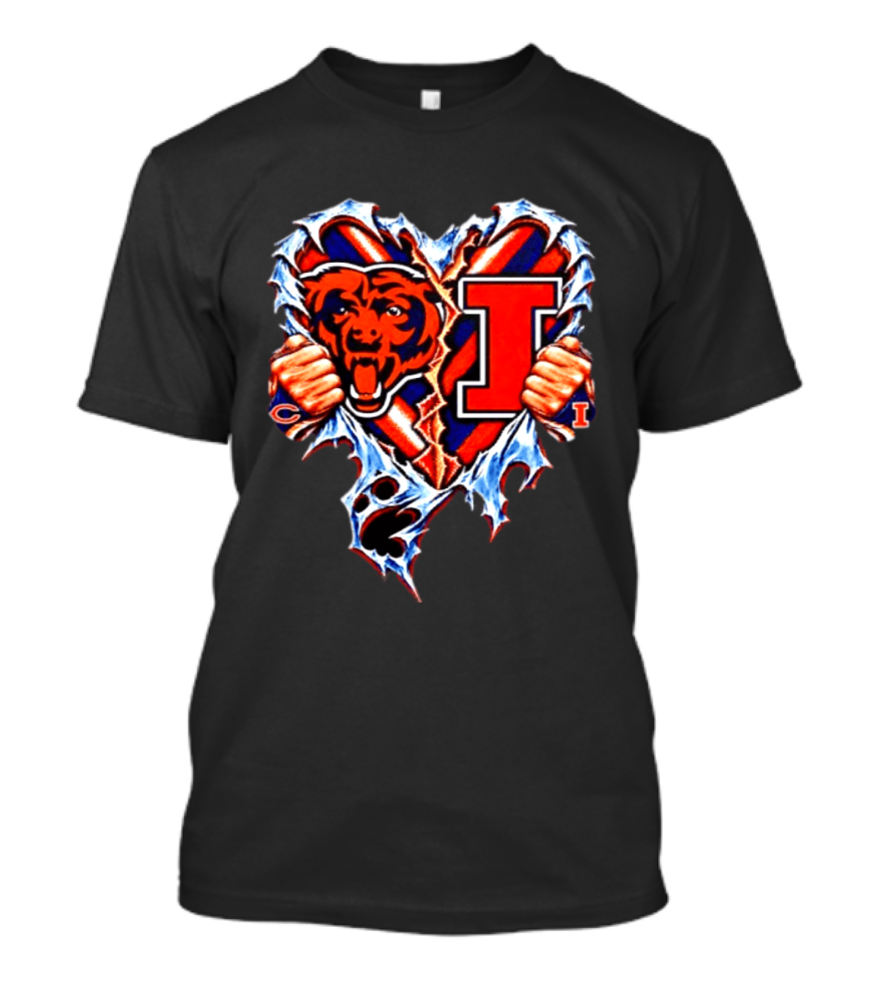 Chicago Bears Illinois Fighting Illini Heart Ripped Chest Mashup T-Shirt