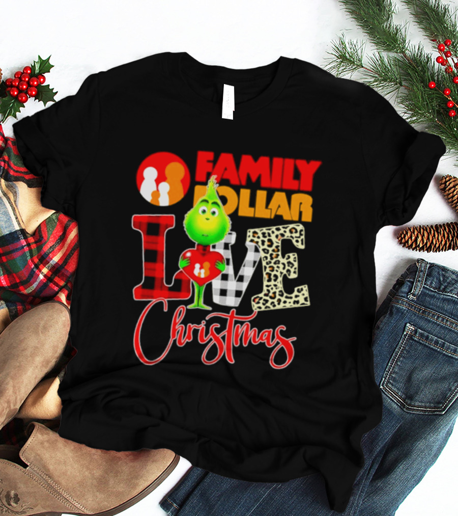 Family Dollar Grinch Love Christmas 2026 Cartoon T-Shirt