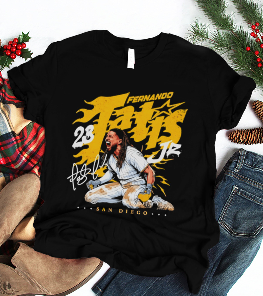Fernando Tatis Jr 23 San Diego Padres Scream Slide Signature T-Shirt