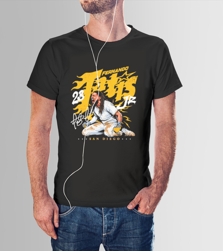 Fernando Tatis Jr 23 San Diego Padres Scream Slide Signature T-Shirt