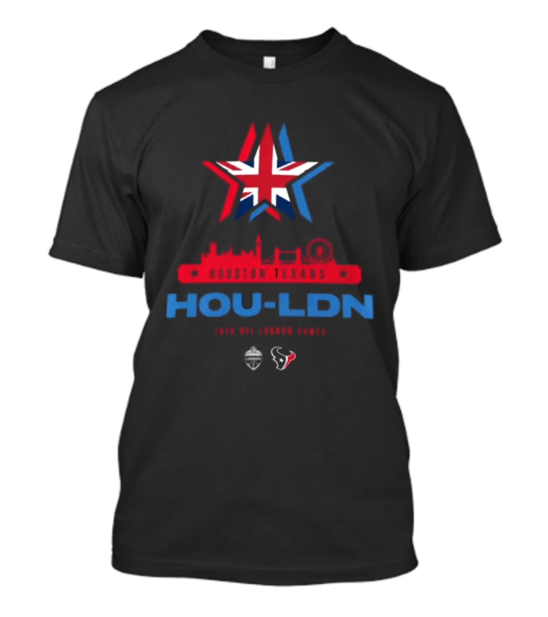 Houston Texans HOU LDN 2026 London Game Skyline Star UK Flag T-Shirt