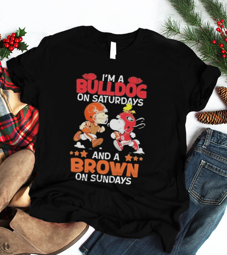 I'm A Bulldog On Saturdays And A Brown On Sundays Football Peanuts Snoopy Woodstock T-Shirt