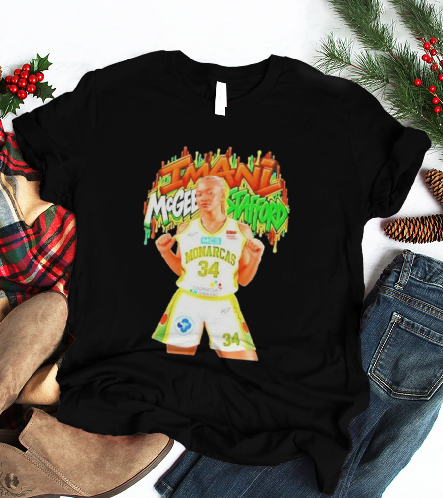 Imani McGee Stafford Monarcas 34 Basketball Player Vibrant Graffiti T-Shirt