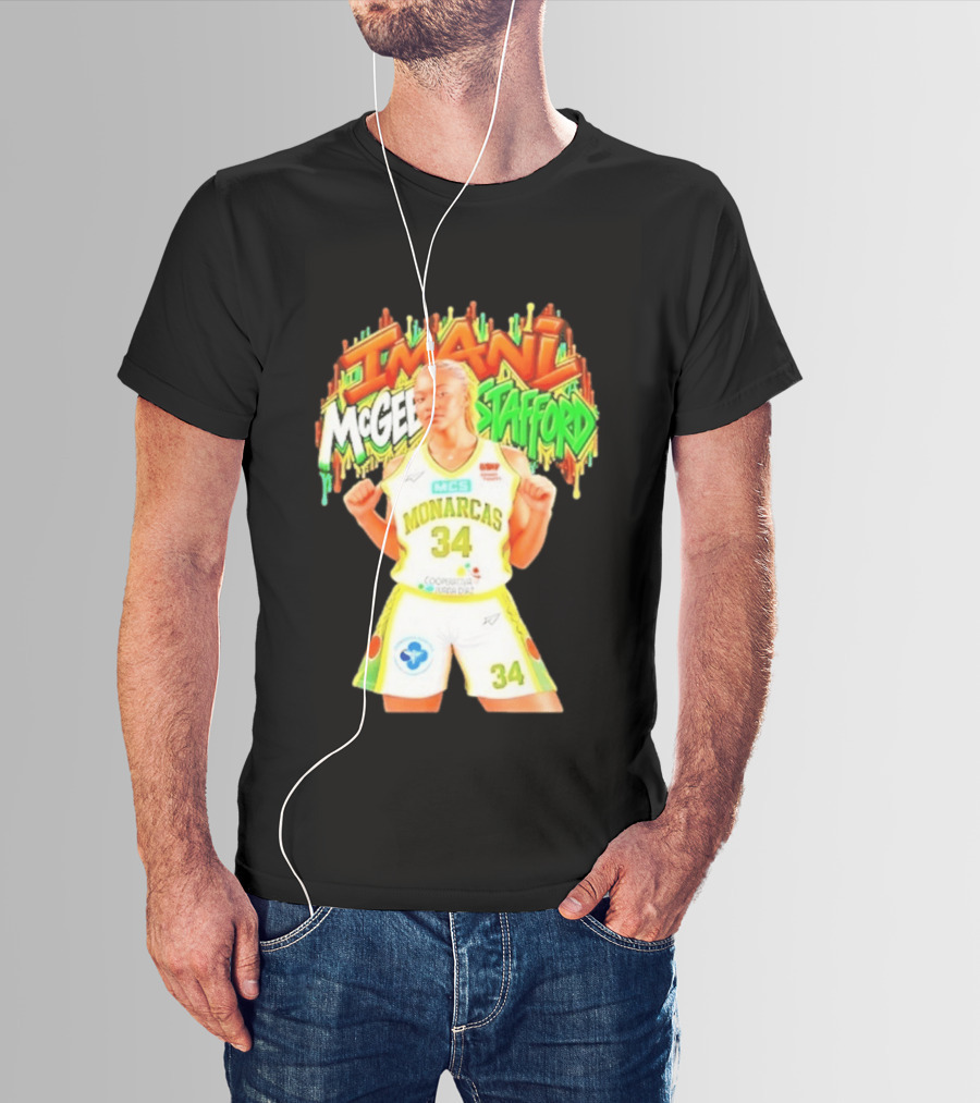 Imani McGee Stafford Monarcas 34 Basketball Player Vibrant Graffiti T-Shirt