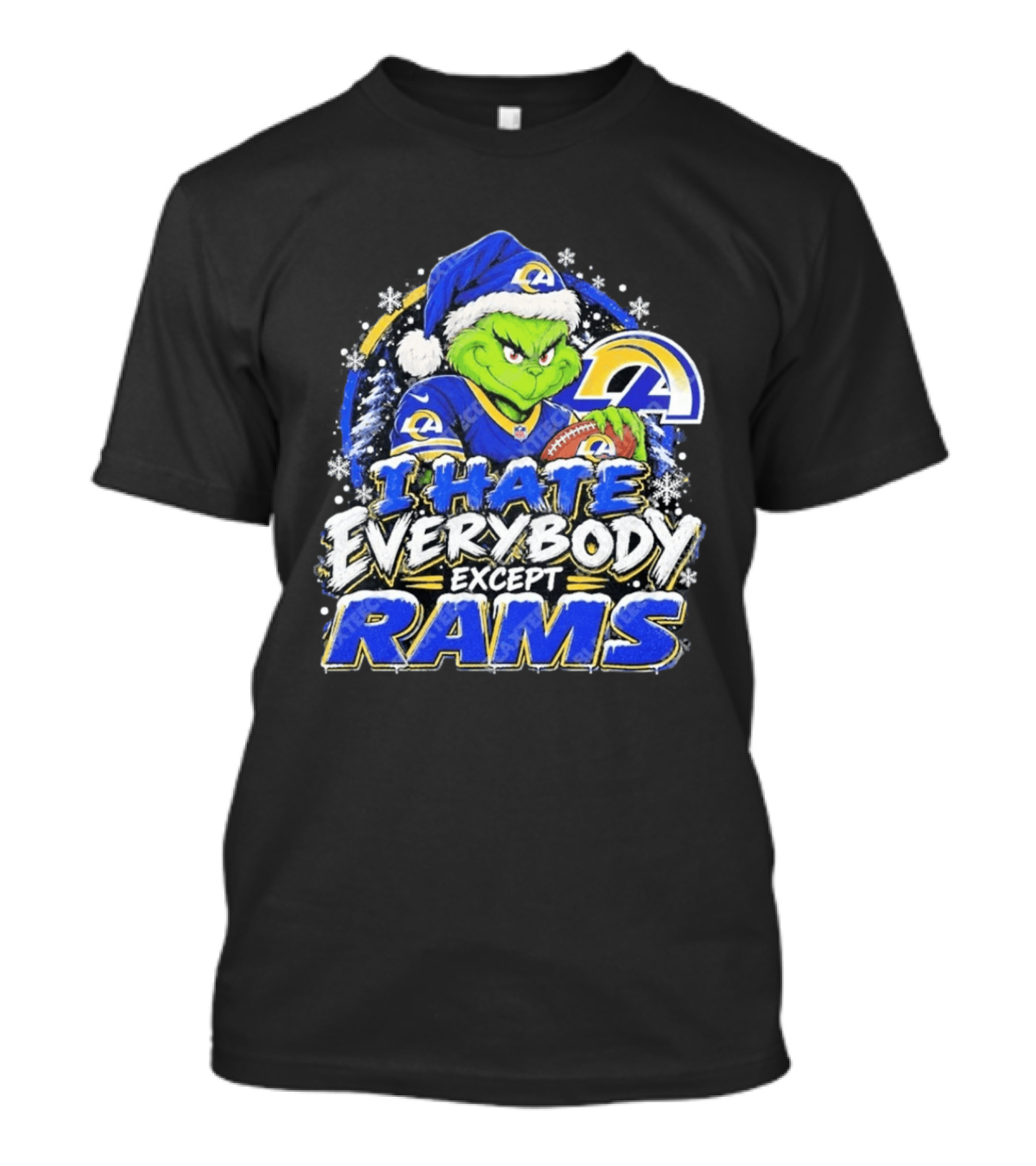 Los Angeles Rams Grinch I Hate Everybody Except Rams Holiday Fans T-Shirt