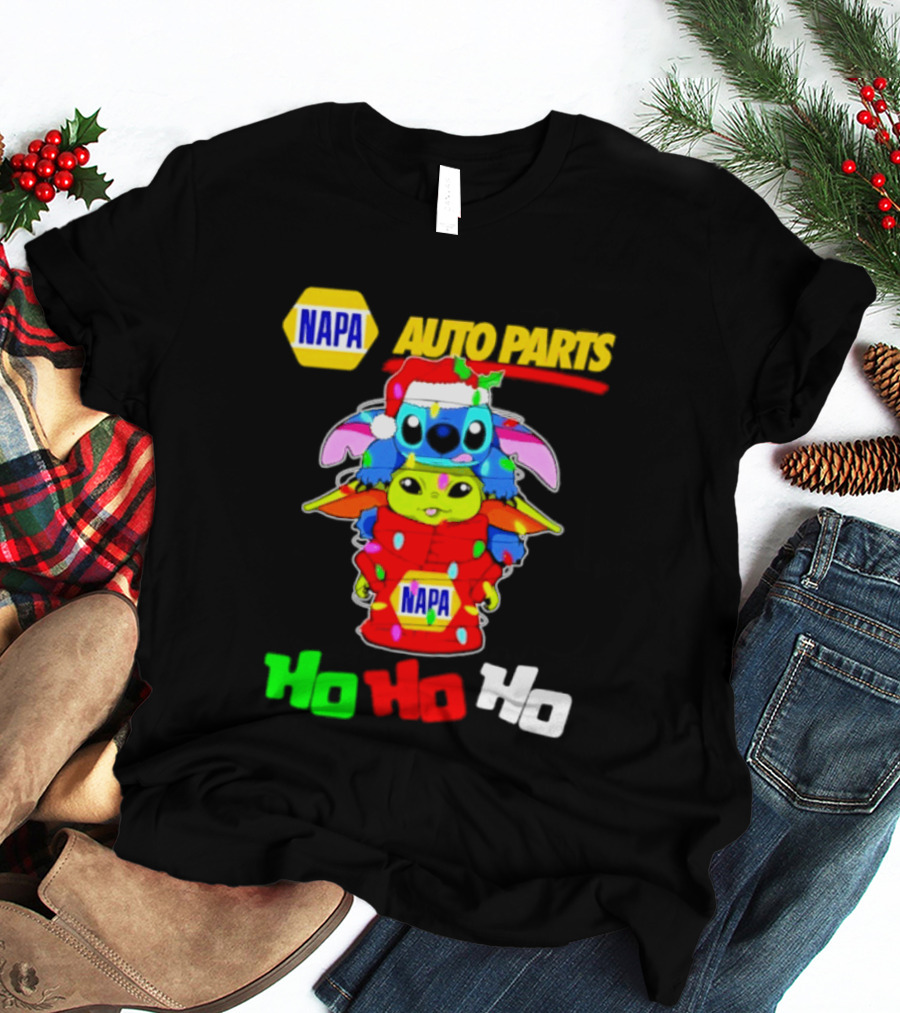 NAPA Auto Parts Baby Yoda Stitch Christmas 2026 Ho Ho Ho T-Shirt