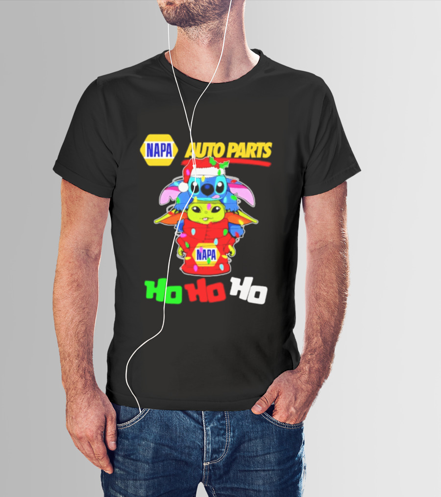 NAPA Auto Parts Baby Yoda Stitch Christmas 2026 Ho Ho Ho T-Shirt