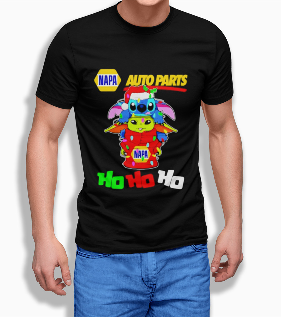 NAPA Auto Parts Baby Yoda Stitch Christmas 2026 Ho Ho Ho T-Shirt