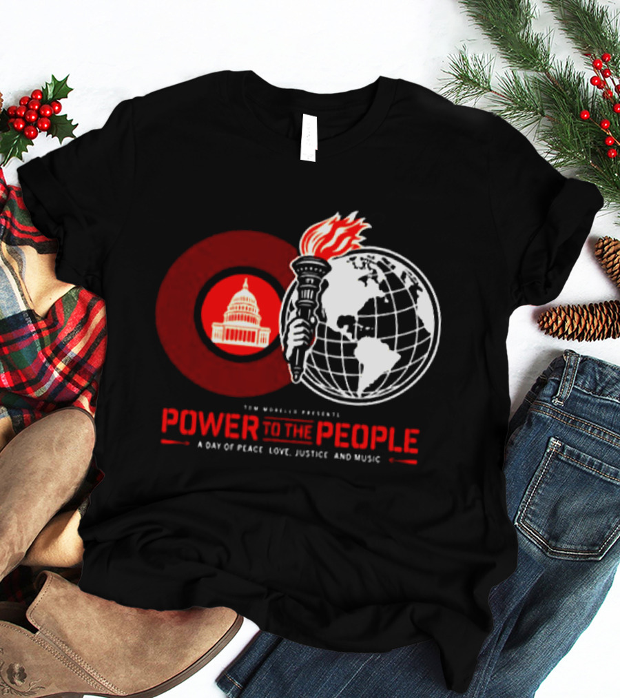 Power To The People 2026 Columbia MD October 3 Merriweather Post Pavilion Peace Love Justice And Music Capitol Building Torch Globe T-Shirt