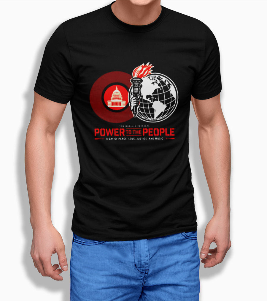 Power To The People 2026 Columbia MD October 3 Merriweather Post Pavilion Peace Love Justice And Music Capitol Building Torch Globe T-Shirt