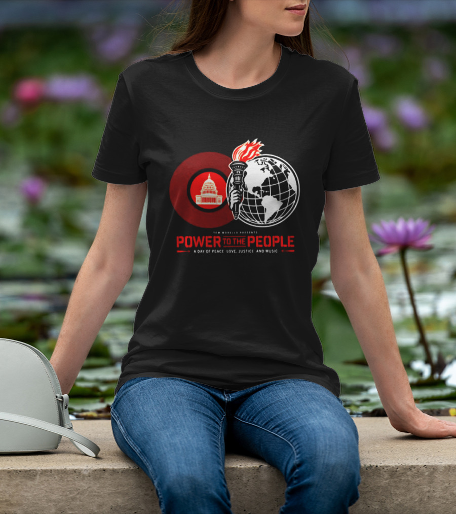 Power To The People 2026 Columbia MD October 3 Merriweather Post Pavilion Peace Love Justice And Music Capitol Building Torch Globe T-Shirt
