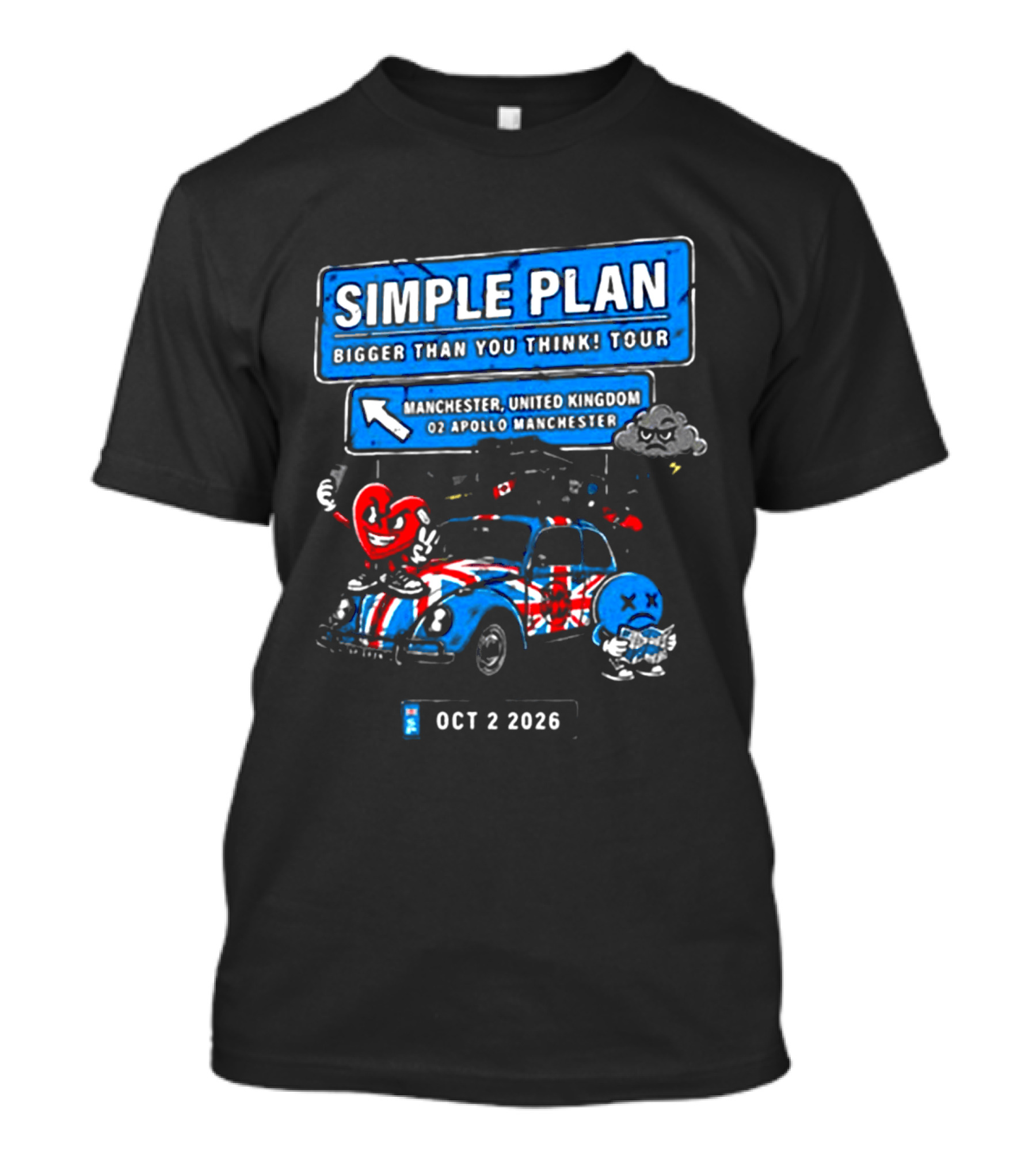 Simple Plan Bigger Than You Think Tour Manchester United Kingdom O2 Apollo October 2 2026 T-Shirt