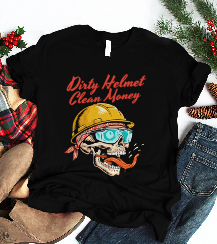 Dirty Helmet Clean Money Skull With Bandana And Goggles T-Shirt