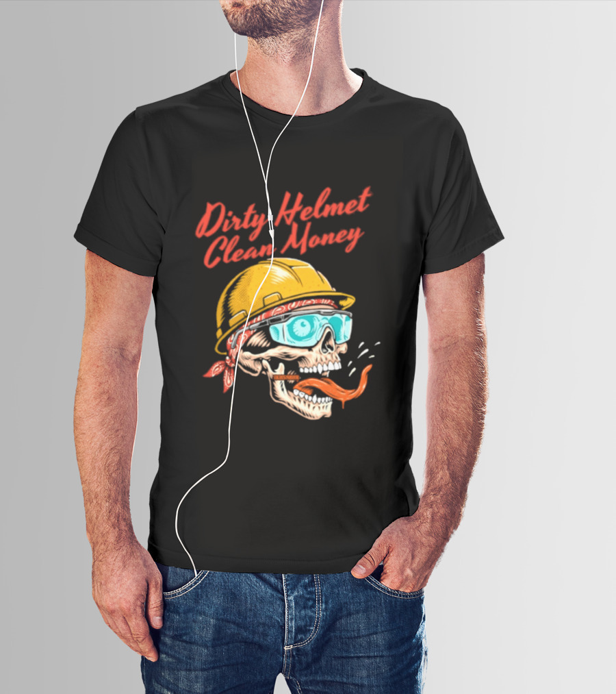 Dirty Helmet Clean Money Skull With Bandana And Goggles T-Shirt