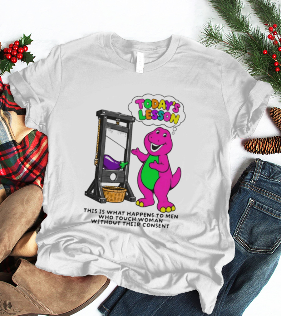 Today's Lesson Purple Dinosaur Guillotine Irony Consent Awareness T-Shirt