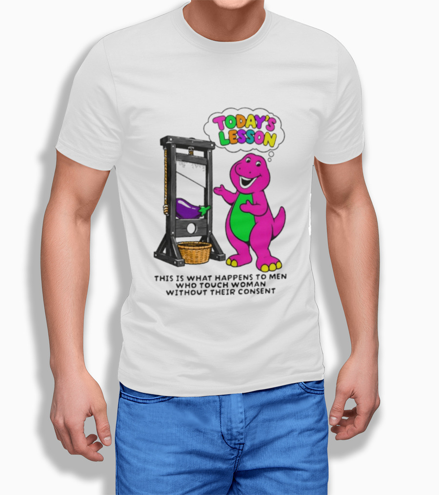 Today's Lesson Purple Dinosaur Guillotine Irony Consent Awareness T-Shirt