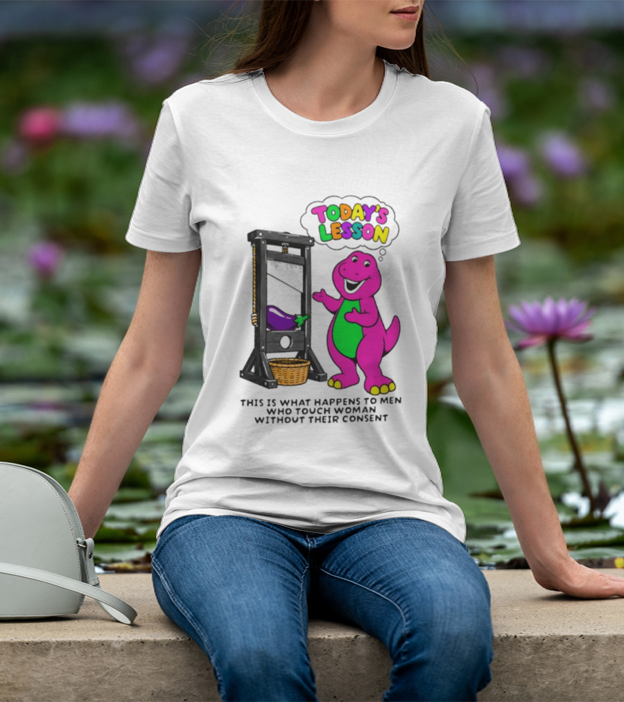 Today's Lesson Purple Dinosaur Guillotine Irony Consent Awareness T-Shirt
