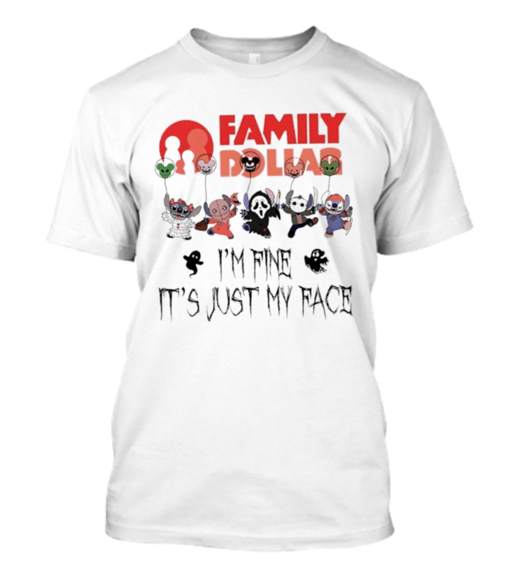 Family Dollar Stitch 2026 Halloween I'm Fine It's Just My Face T-Shirt