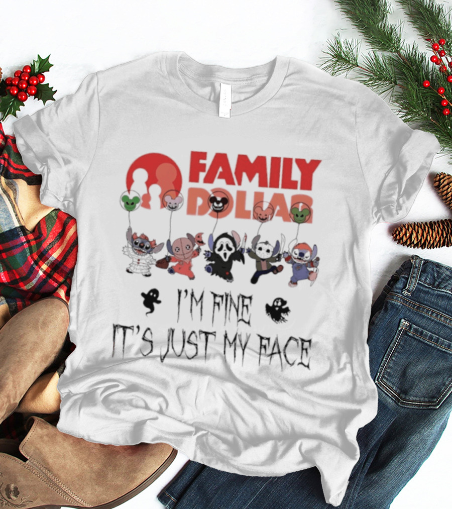 Family Dollar Stitch 2026 Halloween I'm Fine It's Just My Face T-Shirt
