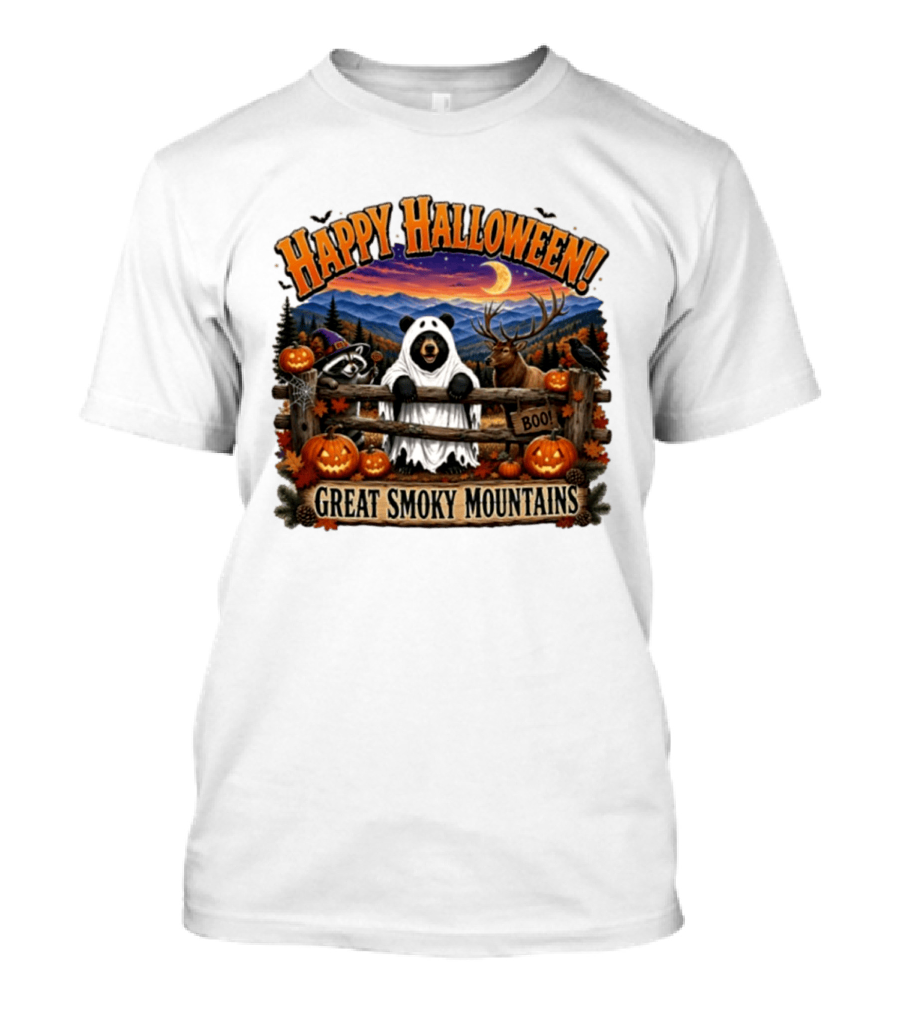 Happy Halloween Boo Great Smoky Mountains Bear Raccoon Deer T-Shirt