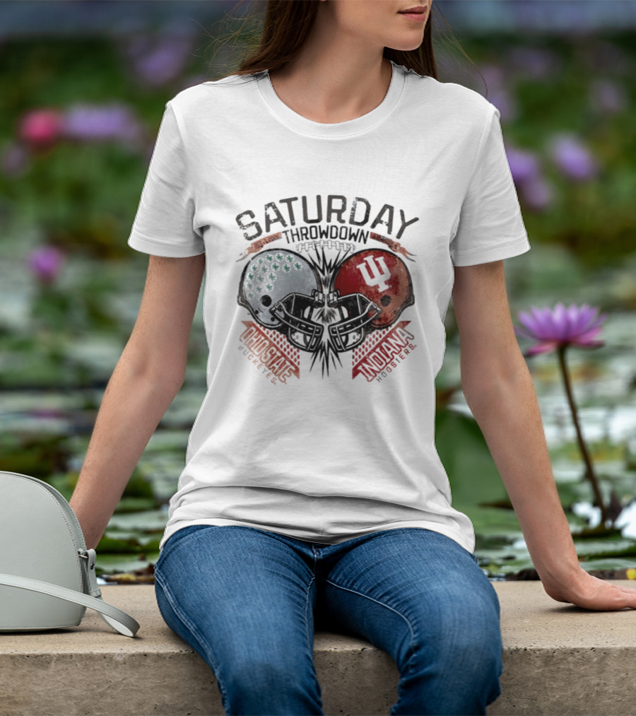 Indiana Hoosiers Ohio State Buckeyes Saturday Throwdown Football 2026 Helmets T-Shirt