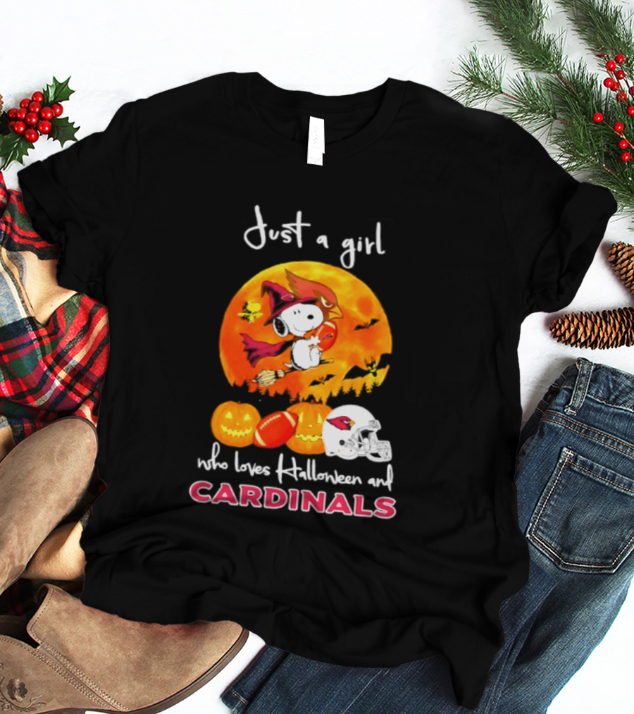 Just A Girl Who Loves Halloween And Cardinals Snoopy Woodstock Pumpkin 2026 T-Shirt