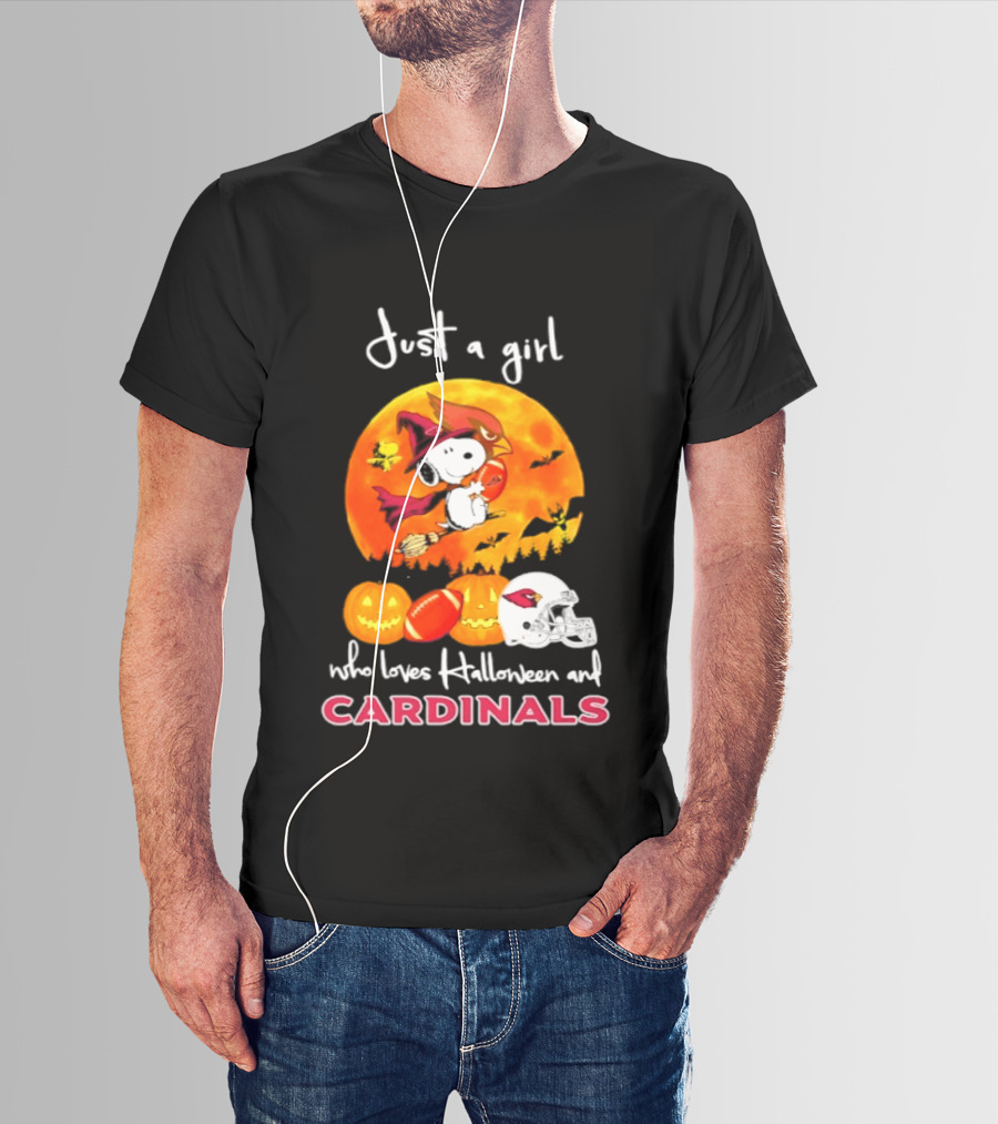 Just A Girl Who Loves Halloween And Cardinals Snoopy Woodstock Pumpkin 2026 T-Shirt