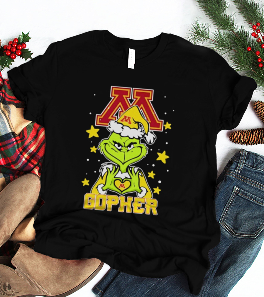 Minnesota Golden Gophers Santa Grinch Love Hands Christmas Football 2026 T-Shirt