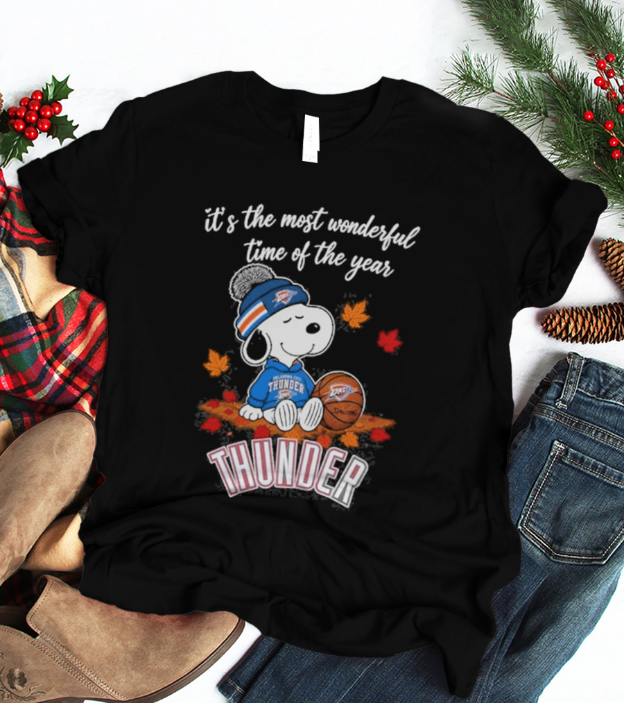 Oklahoma City Thunder Snoopy Most Wonderful Time Of The Year Autumn Football T-Shirt