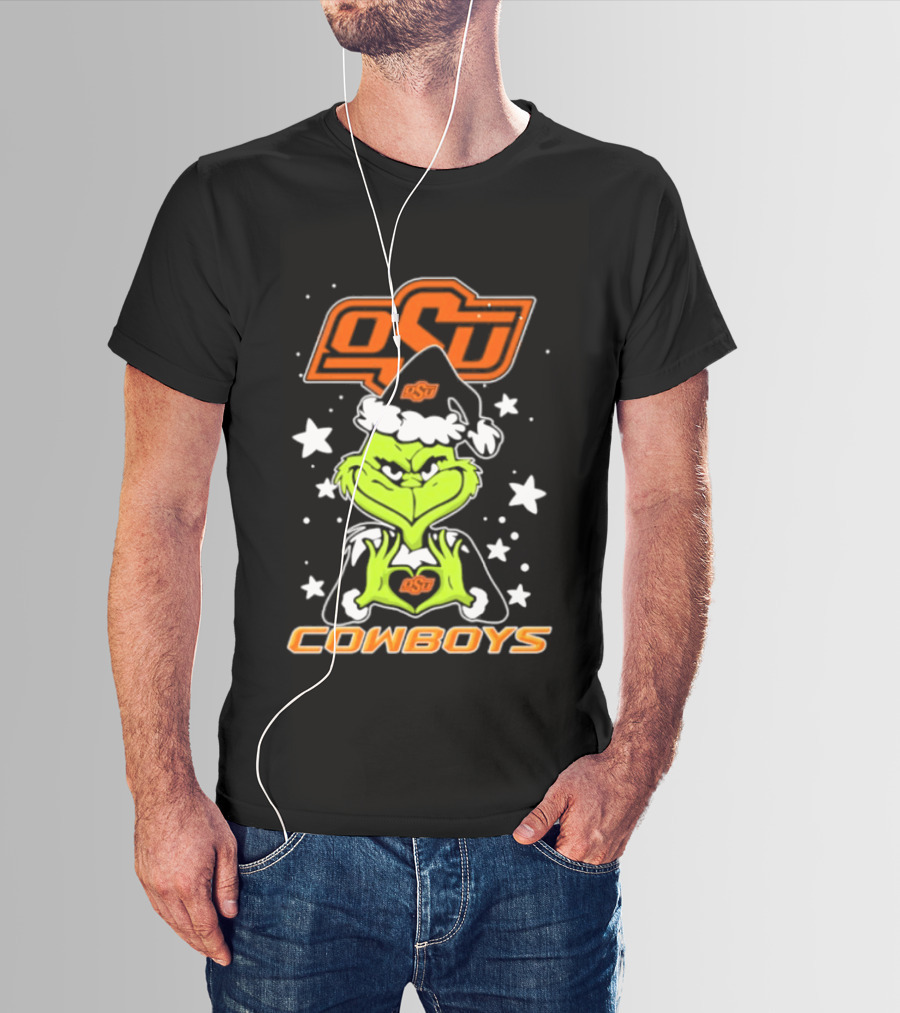 Oklahoma State Cowboys Grinch Love Hands Christmas Football 2026 T-Shirt